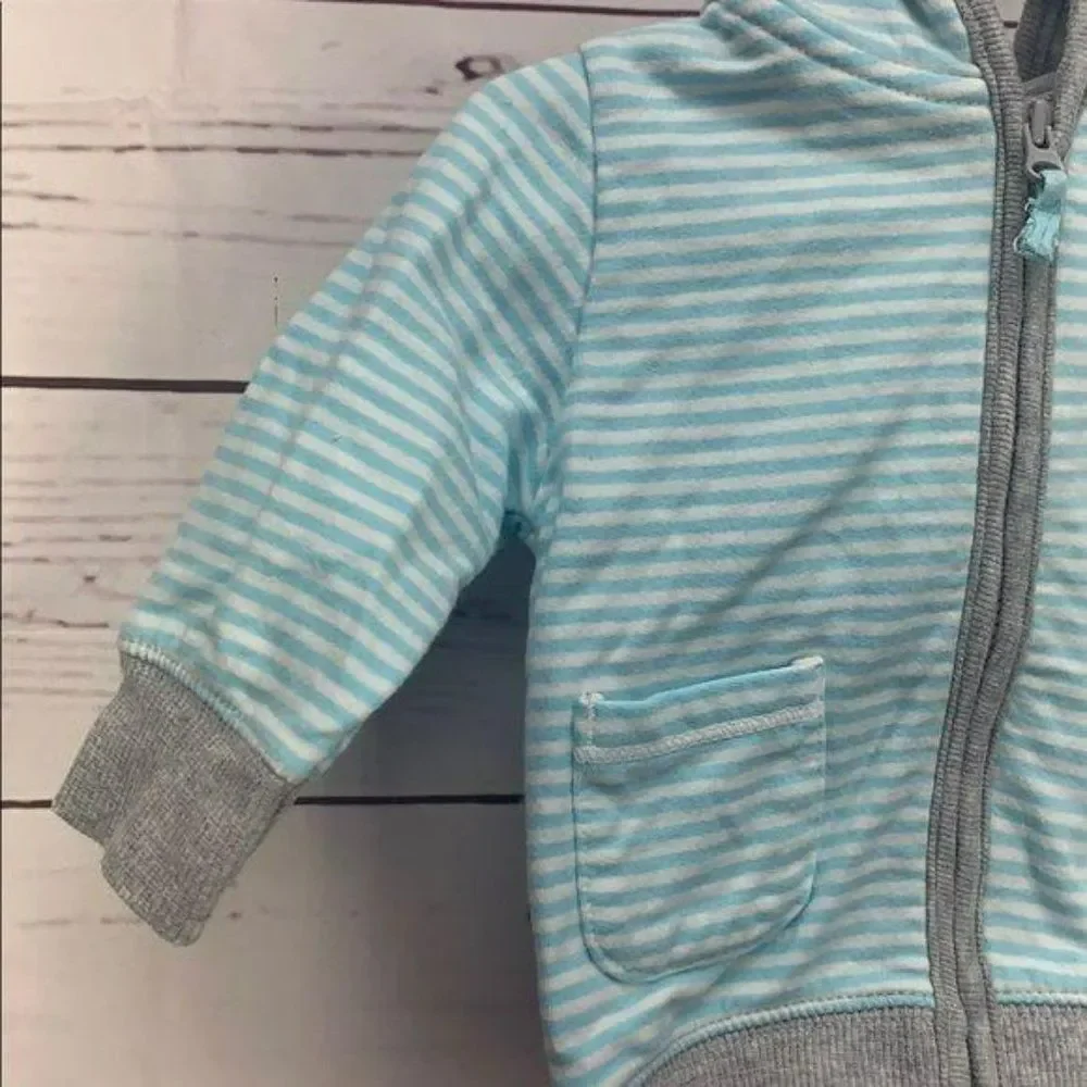 Carter’s Jacket Boys Teal Striped‎ Whale Hooded Coat Size 3 Months